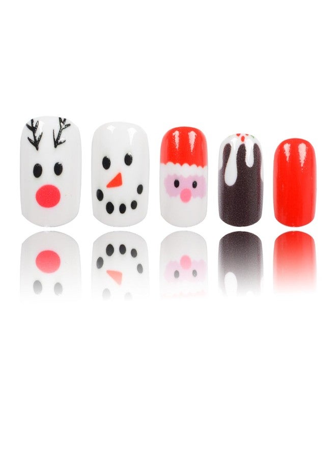 UCCASA Christmas Red Press on Nails Short Winter Fake Nails Square Xmas Press on Nails Cute with Santa Claus Elk Snowman Design Glossy False Nails Christmas Glue on nails Christmas Acrylic Nails for Women - Image 5